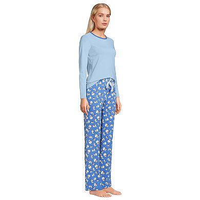 Women's Lands' End Knit Long Sleeve Pajama Top & Pajama Pants Sleep Set