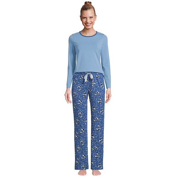 Petite Lands' End Women's Knit Long Sleeve Pajama Top & Pajama Pants ...