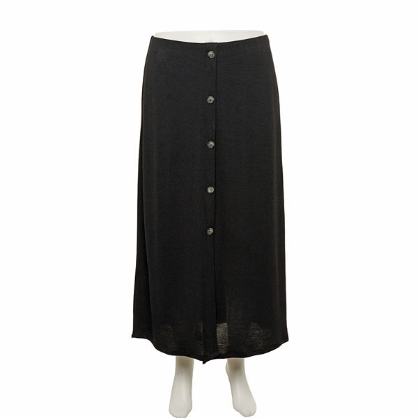 Juniors' Plus Size Lily Rose Button Front Hacci Midi Skirt