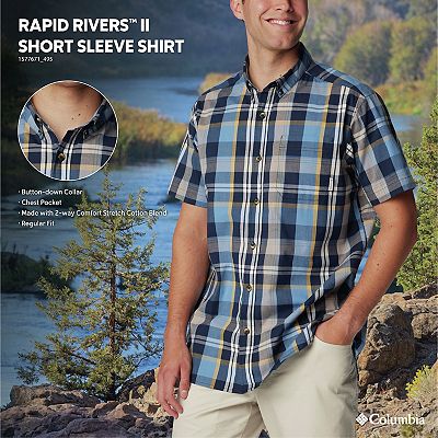 Columbia Men's Rapid Rivers II Short Sleeve Shirt - City Grey Multi Plaid Button-Down, 4X Size
