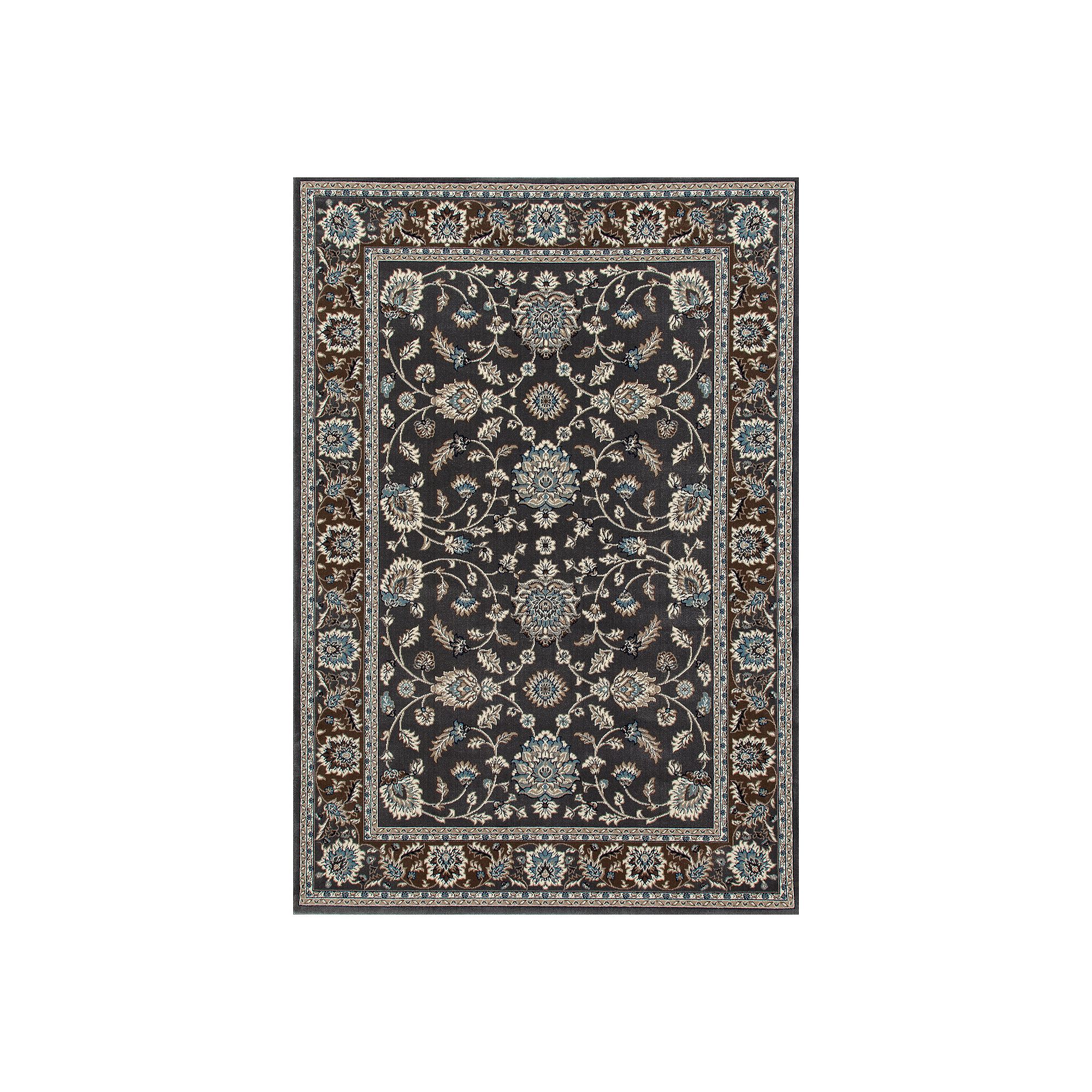 Art Carpet Kennidome Jacobean Border Rug, Gray Brown Cream Blue