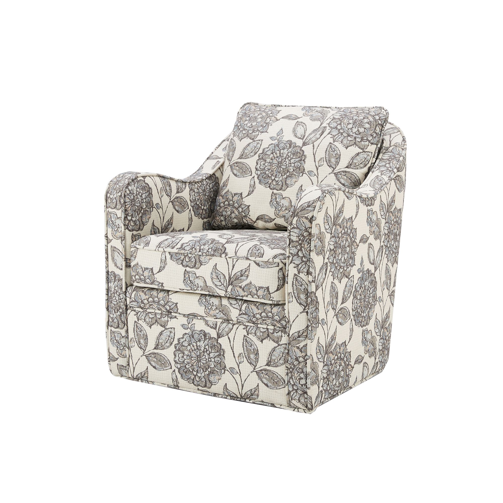 Madison Park Betty Wide Seat 360 Degree Swivel Accent Chair, Ivory Gray