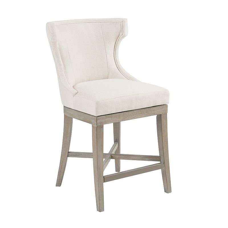 Madison Park Troy Counter Height Barstool with Swivel Seat Cream: Upholstered, Rubberwood Frame, 300 lbs Capacity