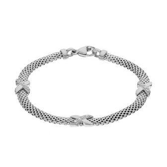 Sterling Silver Cubic Zirconia Mesh Bracelet