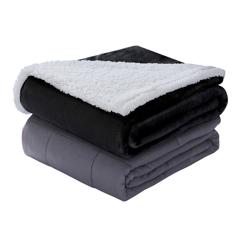 Dream Lab Soft Sherpa Reversible 15-lb. Weighted Blanket & Washable Cover, 