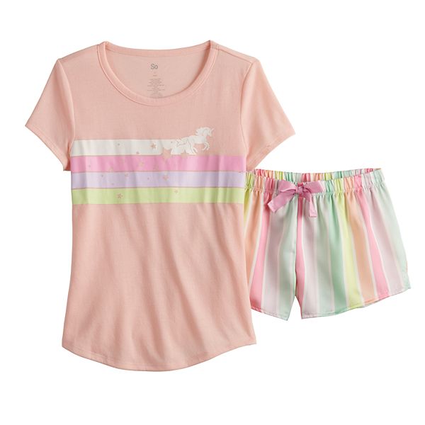 Girls 7-18 SO® Graphic Tee & Silky Shorts Pajama Set in Regular & Plus Size