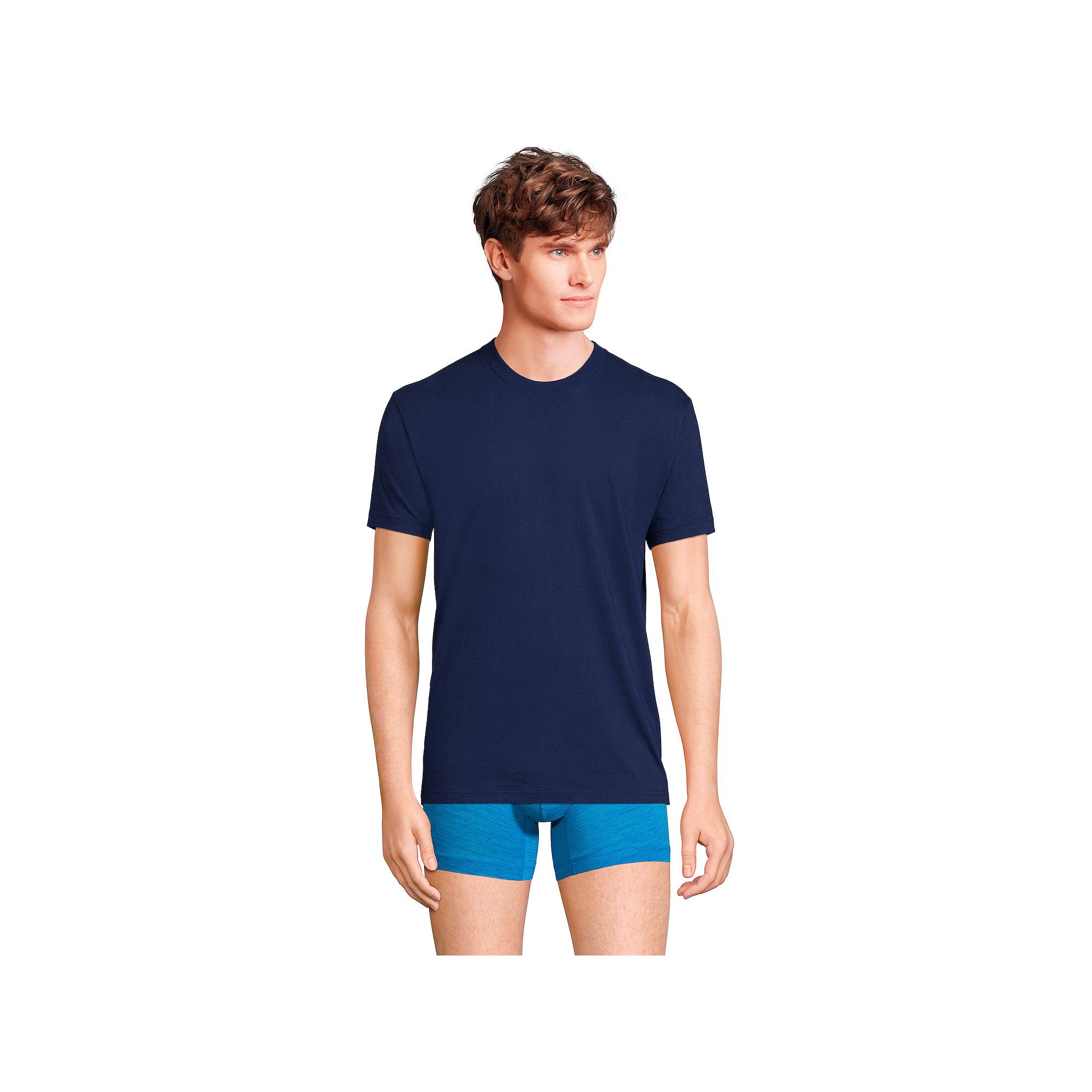 Mens Lands End Crewneck 3-Pack Undershirt, Size: Small, Navy White Black