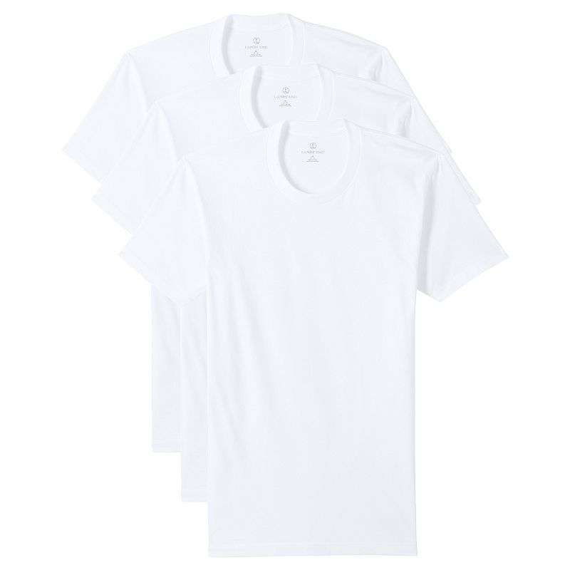 Mens Lands End Crewneck 3-Pack Undershirt, Size: Small, White