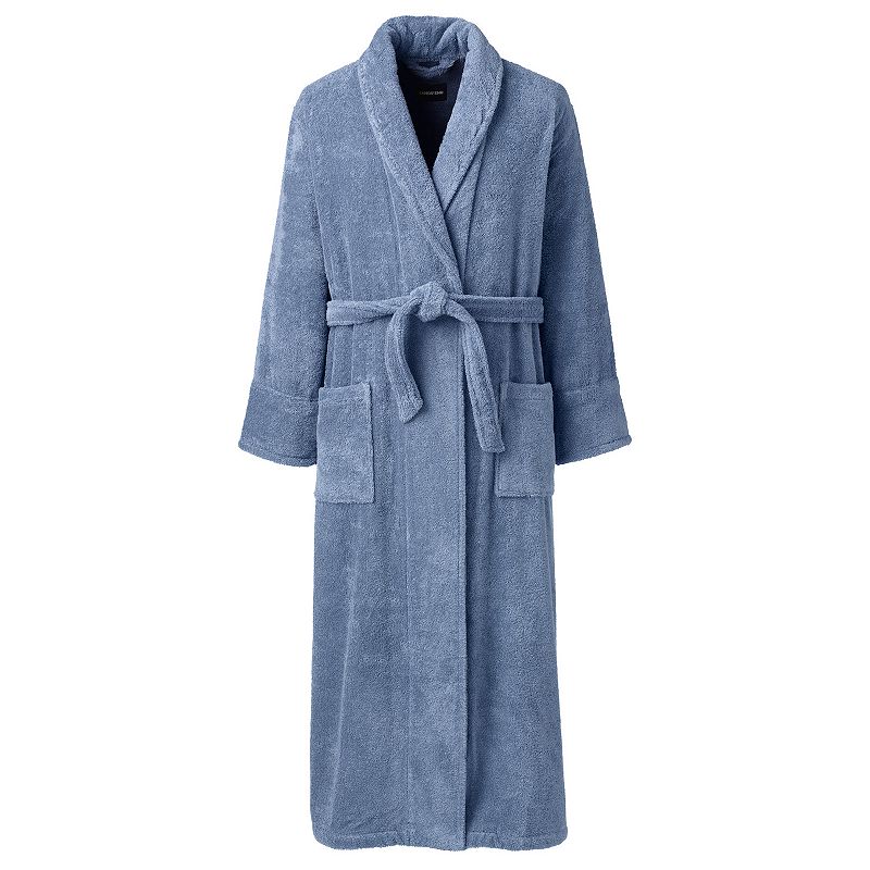 Mens Lands End Calf-Length Turkish Terry Robe, Size: Small, Blue