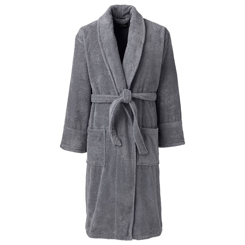 Mens Lands End Calf-Length Turkish Terry Robe, Size: Small, Grey