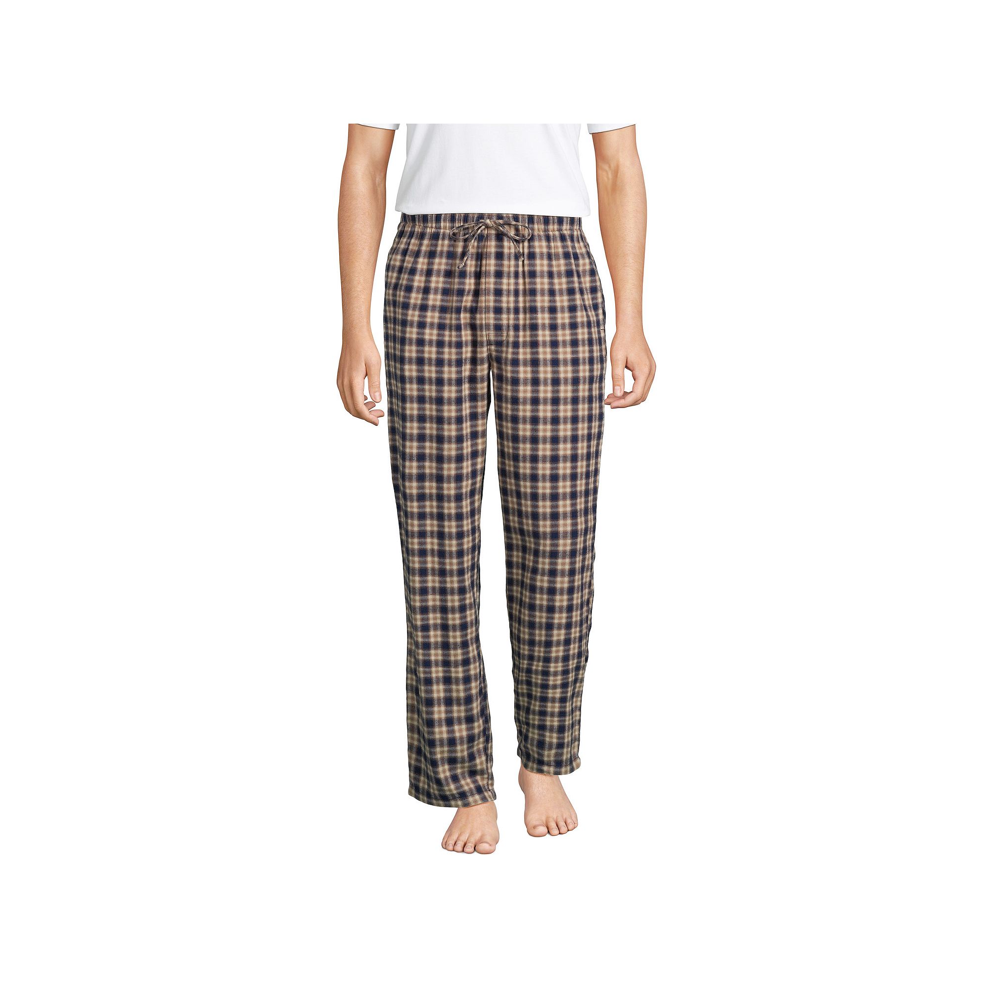 Mens Lands End Flannel Pajama Sleep Pants, Size: XS, Navy Green Plaid