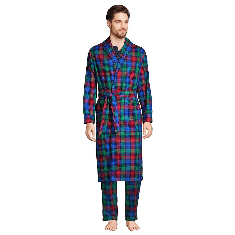 Mens Lands End Flannel Robe, Size: Medium, Blue
