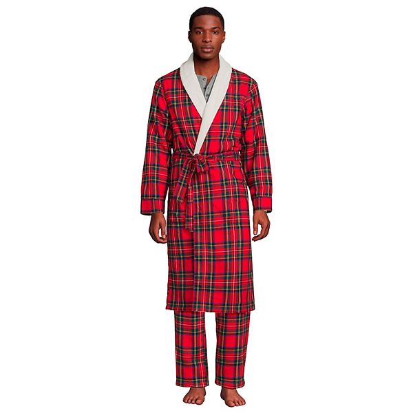 Men s Lands End Sherpa Lined Flannel Robe