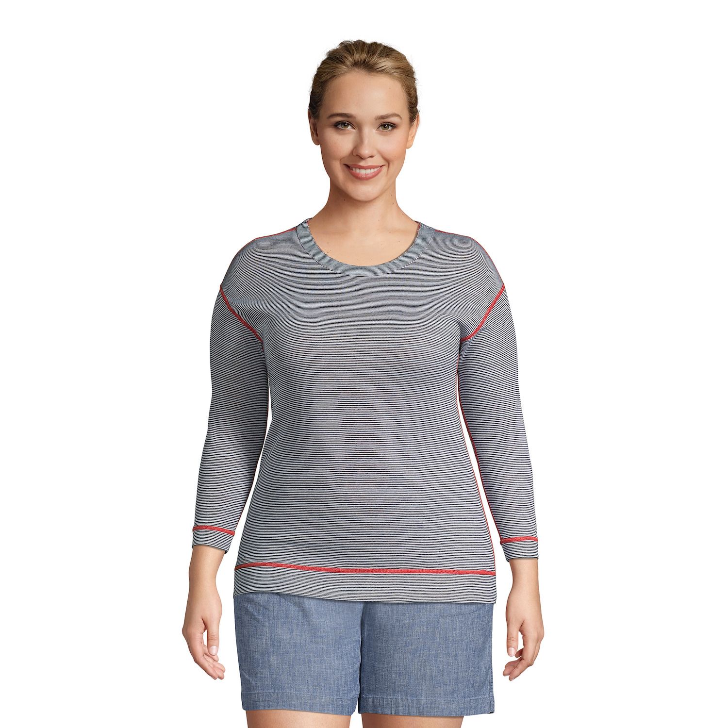Image for Lands' End Women's Reversible Striped 3/4-Sleeve Top at Kohl's.