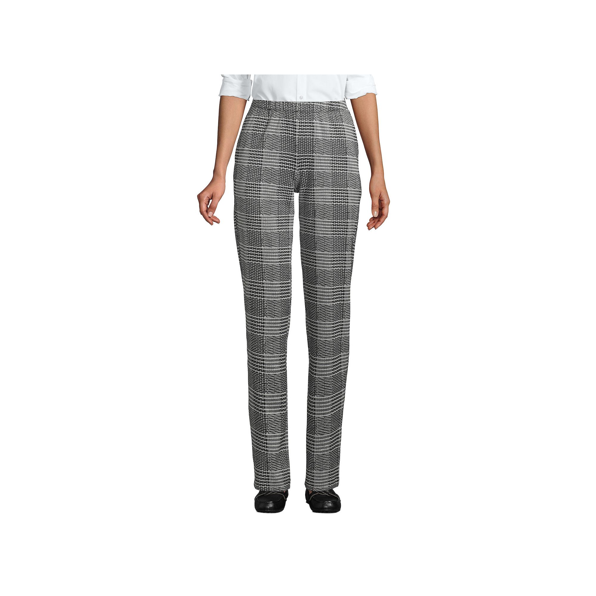 Womens Lands End Sport Knit High Waist Pants, Size: Large, Black Glen Pla