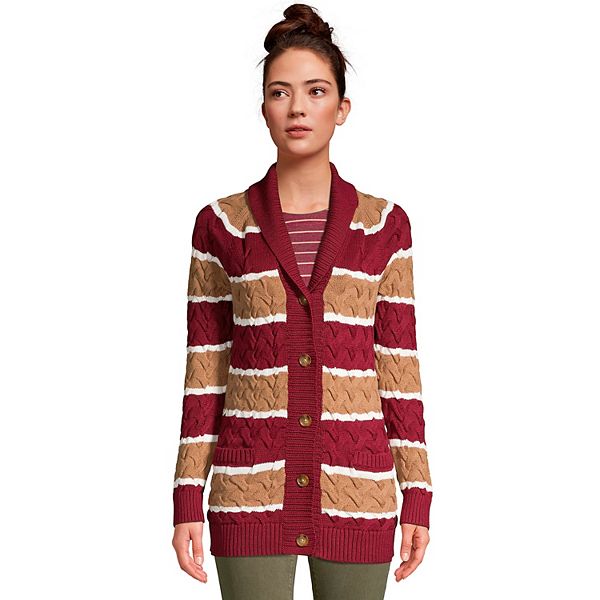 Women's Lands' End Drifter CableKnit Shawl Cardigan Sweater