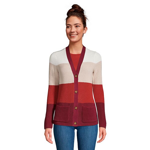 Women s Lands End Tall Cotton Cable Drifter Cardigan Sweater