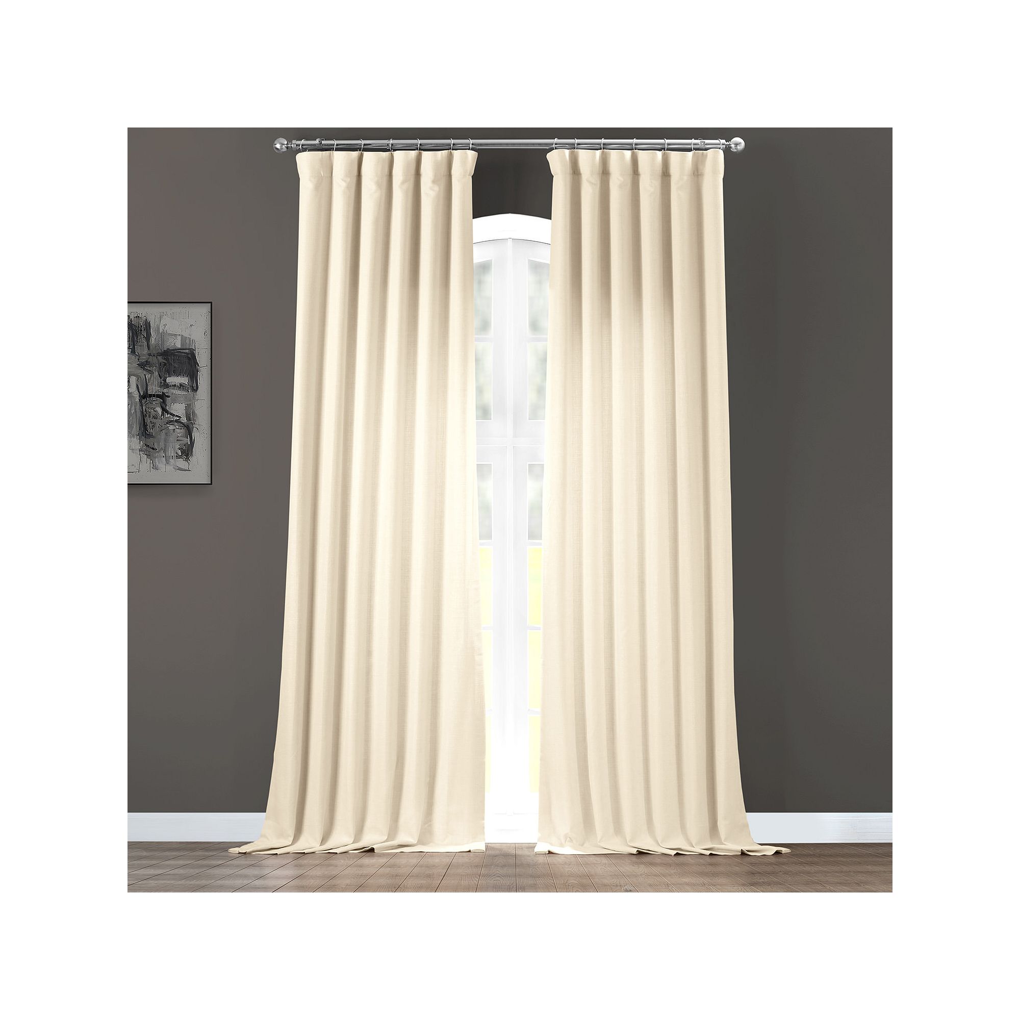 EFF Italian Faux Linen Room Darkening Window Curtain Panel, Parchment Ivory