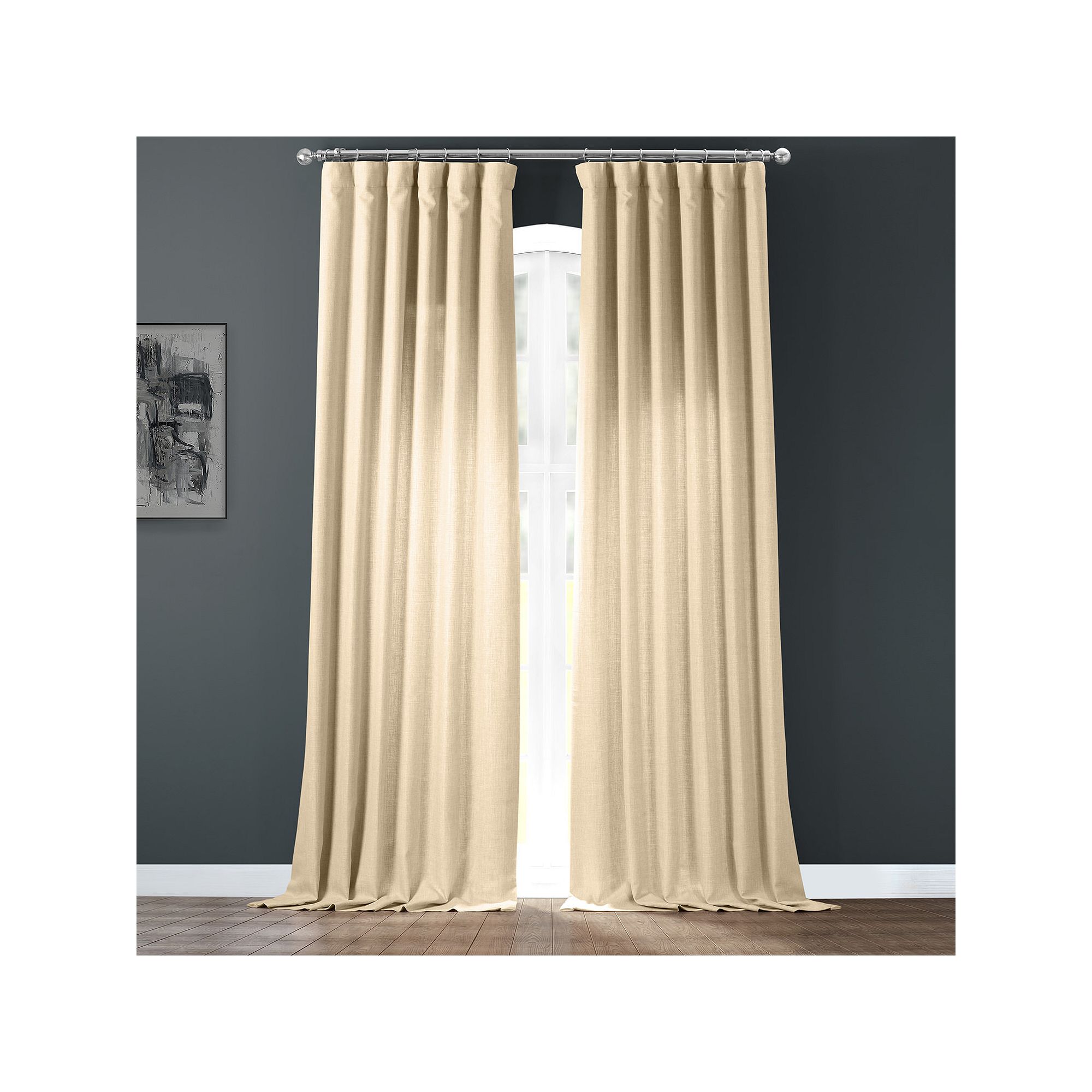 EFF Italian Faux Linen Room Darkening Window Curtain Panel, Sepia Beige