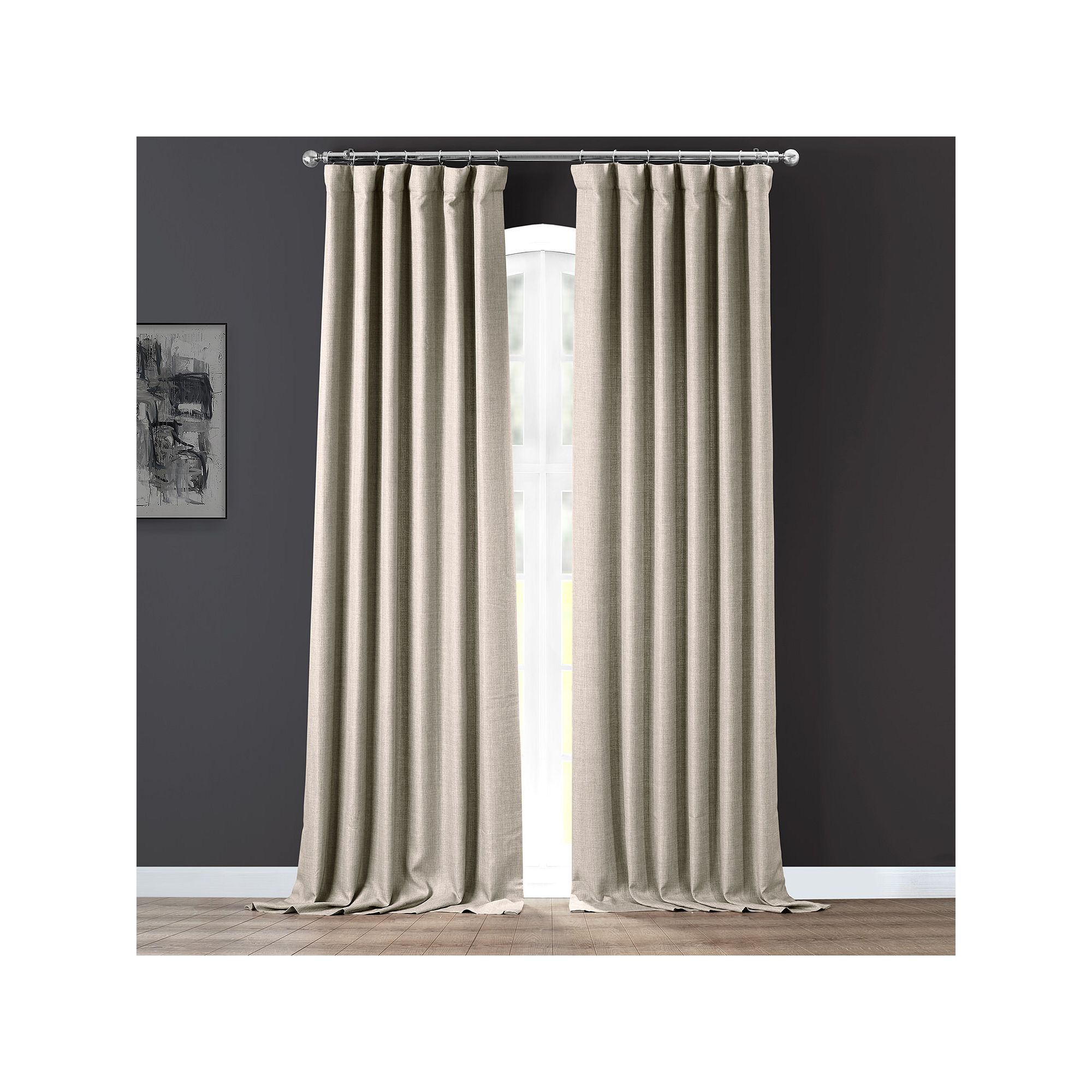 EFF Italian Faux Linen Room Darkening Window Curtain Panel, Brown Gray