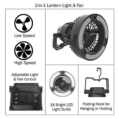 Wakeman Outdoors 2-in-1 Portable 18 LED Lantern with Ceiling Fan