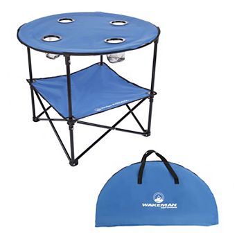 Wakeman 2 tier Round Camping Folding Table with 4 cup olders