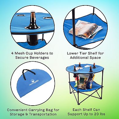 Wakeman Outdoors 2-Tier Round Camping Folding Table with 4 Cupholders