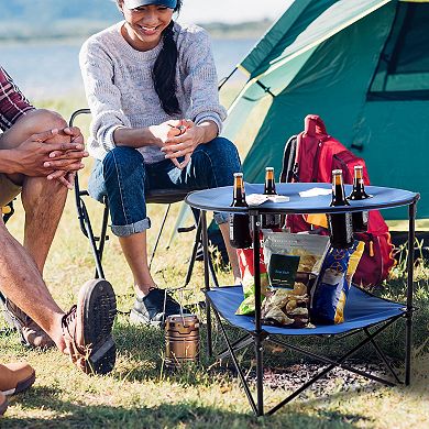 Wakeman Outdoors 2-Tier Round Camping Folding Table with 4 Cupholders