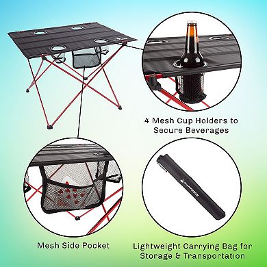 Wakeman Outdoors Camping Folding Table with 4 Cupholders & Carrying Bag
