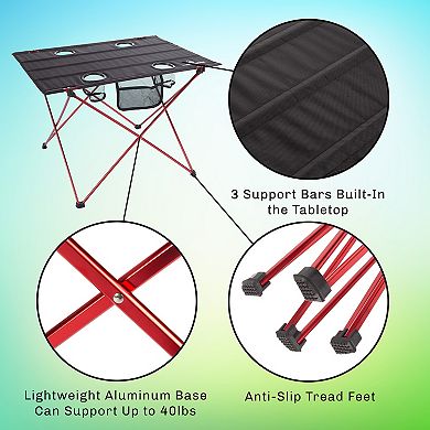 Wakeman Outdoors Camping Folding Table with 4 Cupholders & Carrying Bag