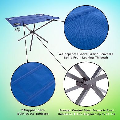 Wakeman Outdoors Camping Folding Table with 2 Cupholders & Carrying Bag