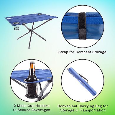 Wakeman Outdoors Camping Folding Table with 2 Cupholders & Carrying Bag