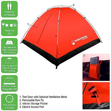 Wakeman Outdoors 2-Person Water Resistant Dome Tent with Removable Rain Fly