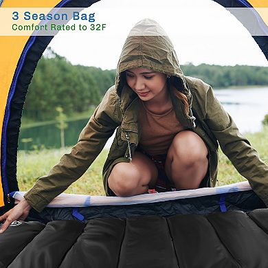 Wakeman Outdoors 32° F Rated XL 3-Season Envelope Style Sleeping Bag with Carry Bag & Hood
