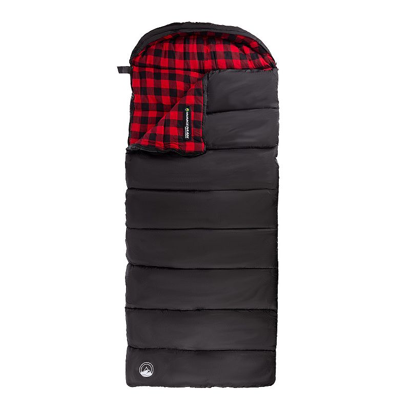 Wakeman 32° F Rated XL 3-Season Envelope Style Sleeping Bag with Carry Bag & Hood, Black
