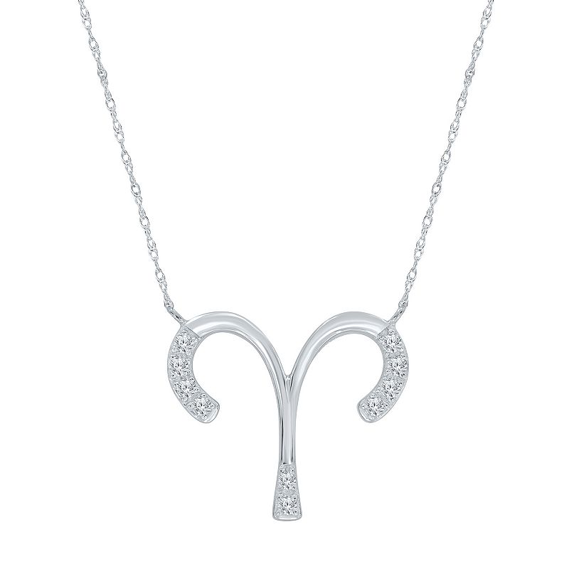 Sterling Silver 1/10 Carat T.W. Diamond Pave Aries Zodiac Pendant Necklace,