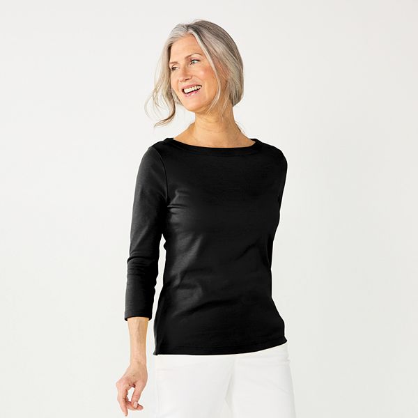 Women's Croft & Barrow® Boatneck Top - Black (XX LARGE)