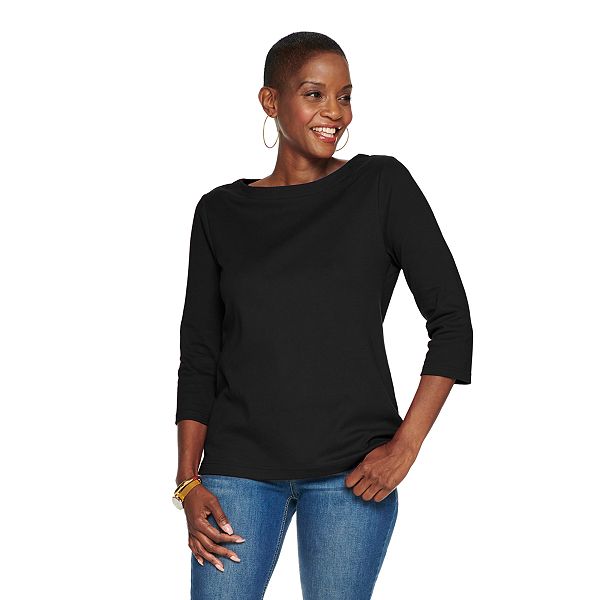 Women's Croft & Barrow® Boatneck Top - Mineral Black (XX LARGE)