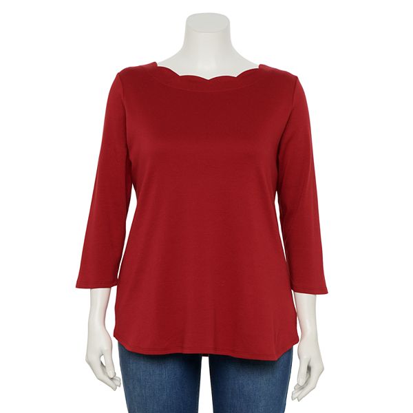 Plus Size Croft & Barrow® Curve-hem Scallop-neck Top