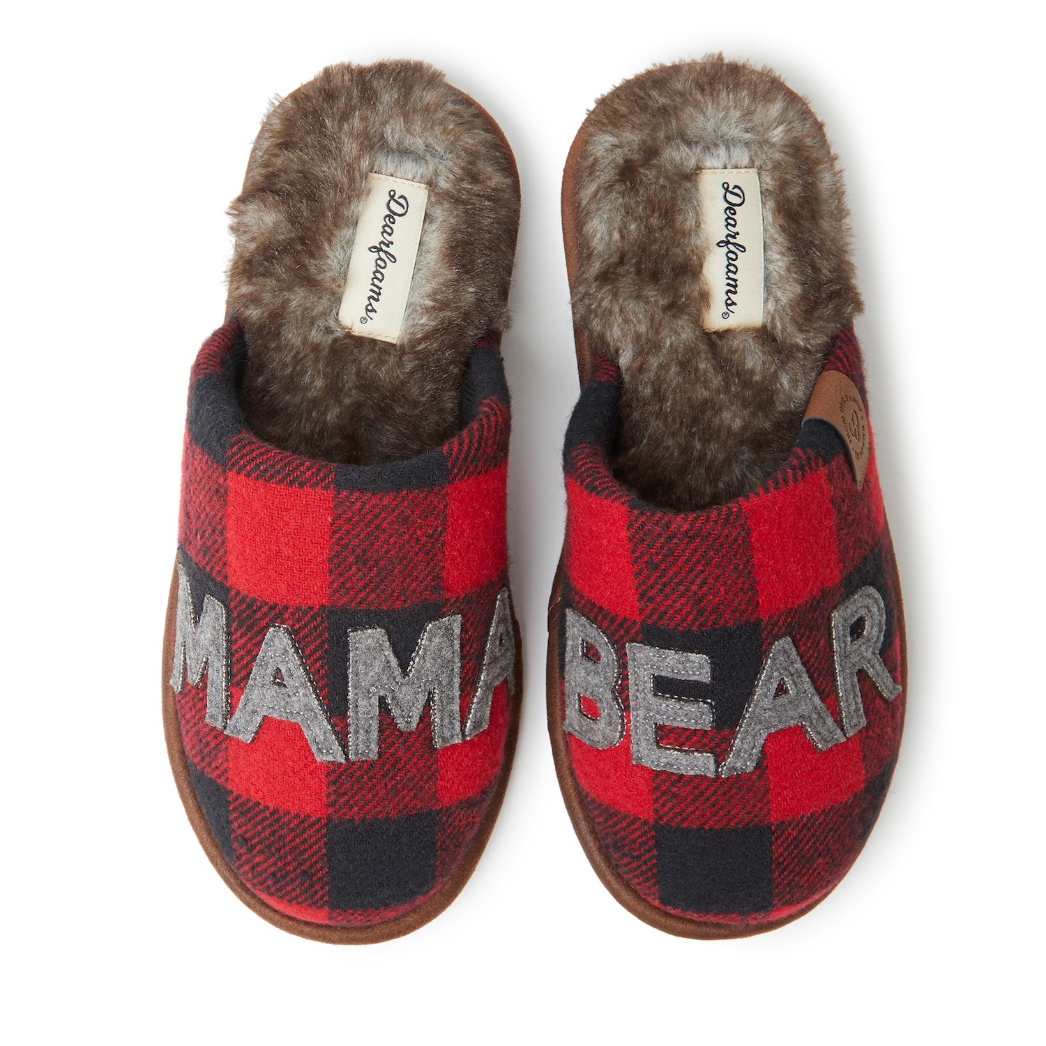 women's dearfoams mama bear plaid clog slippers