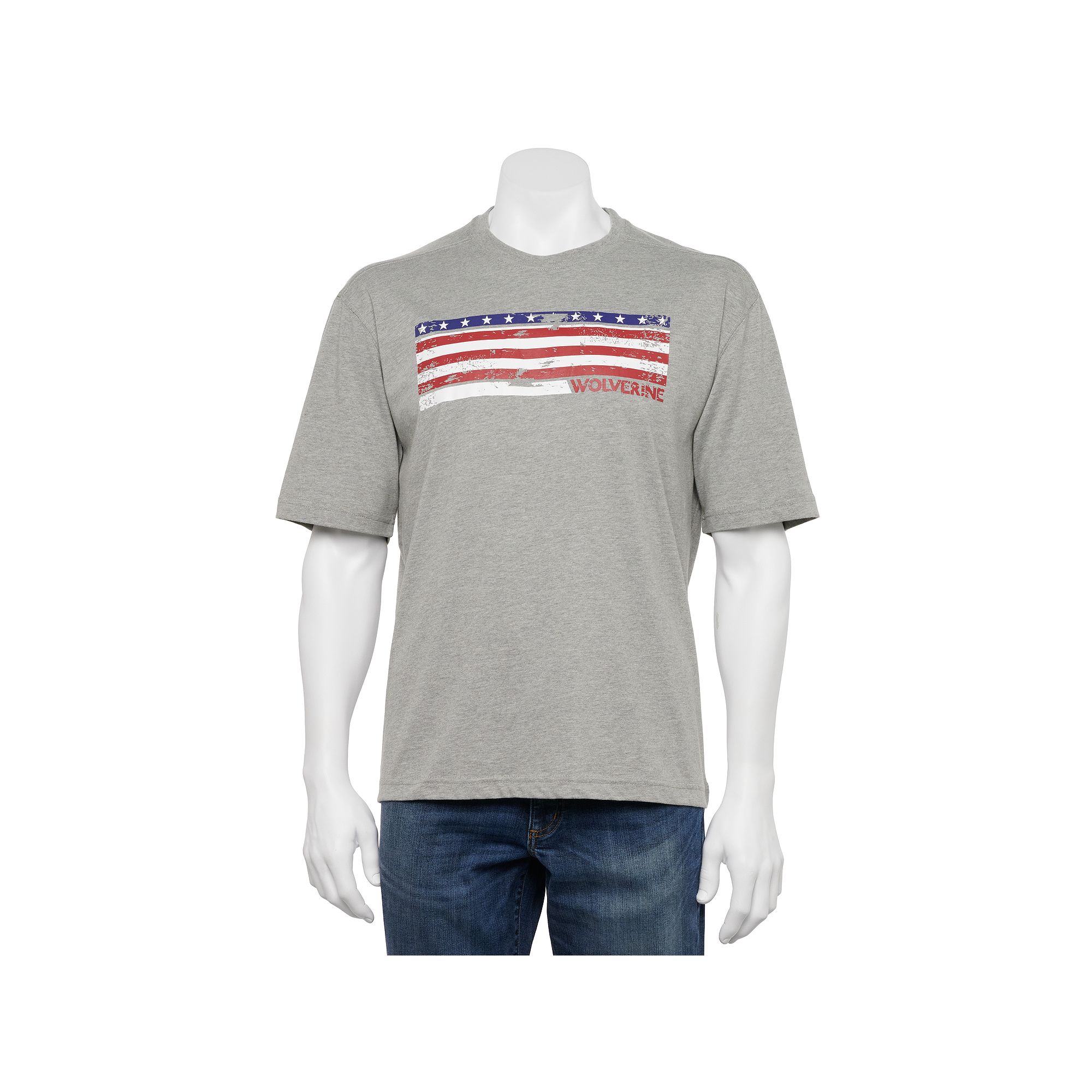 Mens Wolverine American Flag Graphic Tee, Size: Large, Light Gray Grey