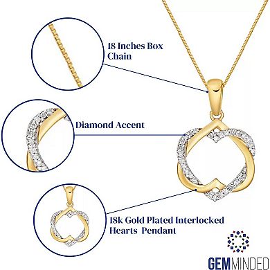 Gemminded 18k Gold Over Sterling Silver Diamond Accent Interlocked Hearts Pendant Necklace