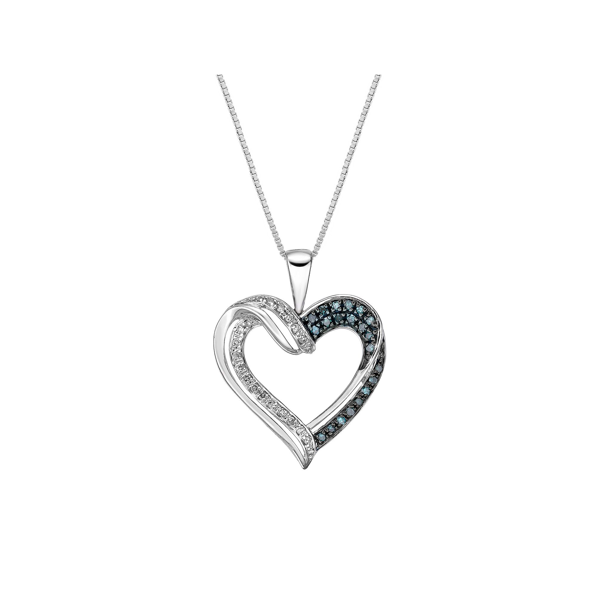 Gemminded Sterling Silver 1/6 Carat T.W. Blue & White Diamond Heart Pendan