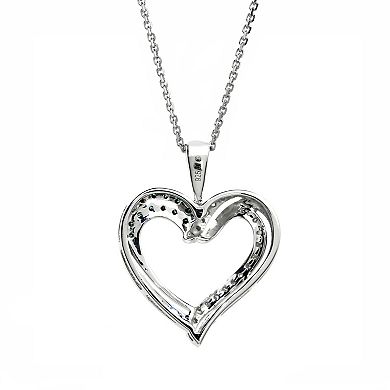 Gemminded Sterling Silver 1/6 Carat T.W. Blue & White Diamond Heart Pendant Necklace