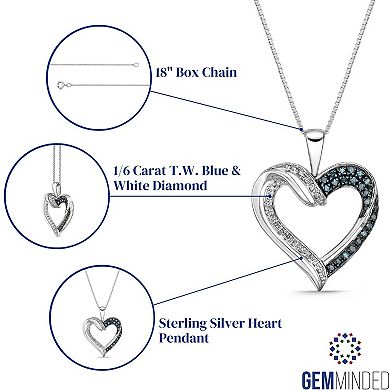 Gemminded Sterling Silver 1/6 Carat T.W. Blue & White Diamond Heart Pendant Necklace