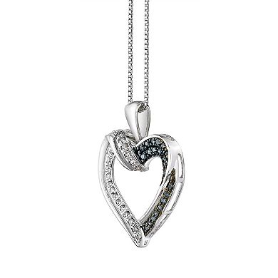 Gemminded Sterling Silver 1/6 Carat T.W. Blue & White Diamond Heart Pendant Necklace
