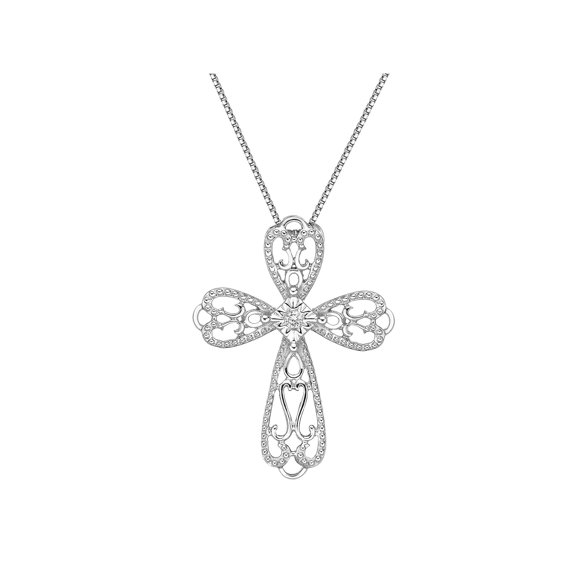 Gemminded Sterling Silver Diamond Accent Cross Pendant Necklace, Womens, 