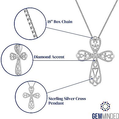 Gemminded Sterling Silver Diamond Accent Cross Pendant Necklace