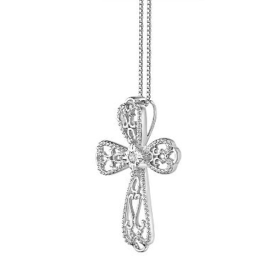 Gemminded Sterling Silver Diamond Accent Cross Pendant Necklace