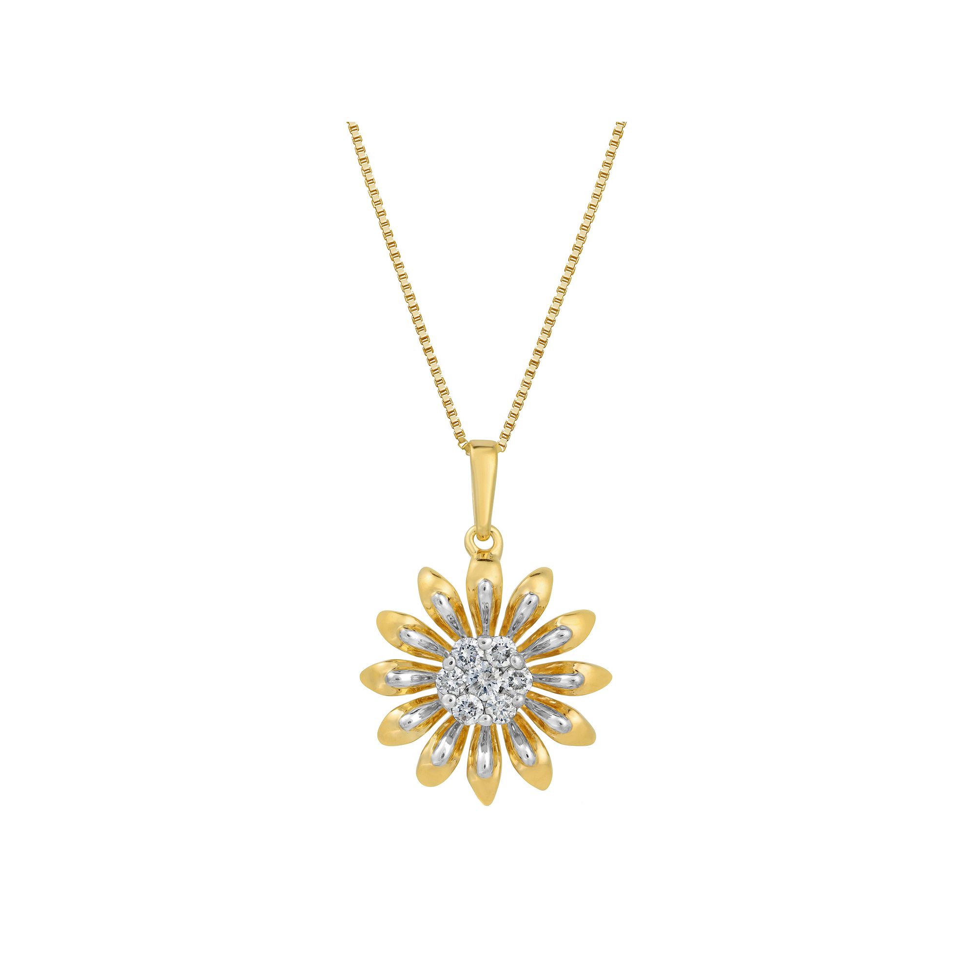 Gemminded 18k Gold Over Silver 1/6 Carat T.W. Diamond Daisy Pendant Neckla